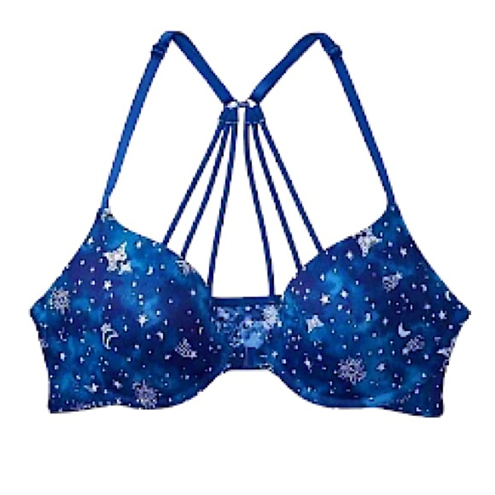 Victoria's Secret PINK Lightly Lined FrontClose Blue White Constellation Bra 36D
